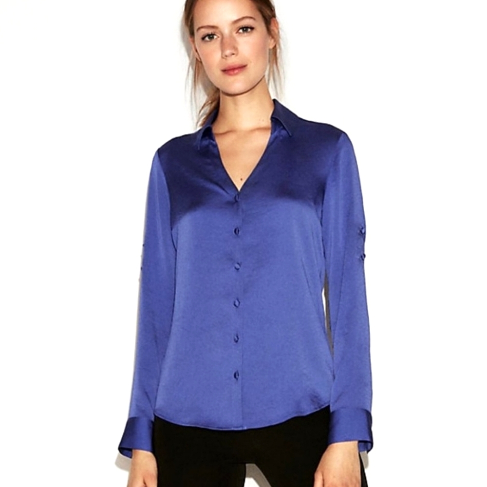 NWT Express Dress Shirt Blouse- Slim Fit Portofino Roll Tab Sleeve